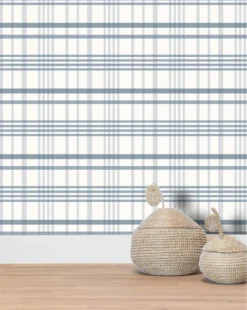 Rigby Plaid Print Wallpaper -Bloomingville Shop KidsWallpaper 60 Rugby Plaid Light Blue R1
