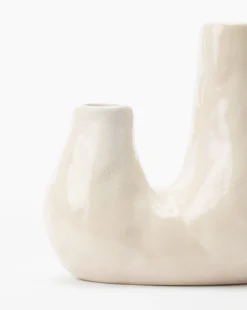 White Ceramic Duo Candle Holder -Bloomingville Shop WhiteCeramicDuoCandleHolder MDCR2397 WHT OS D1