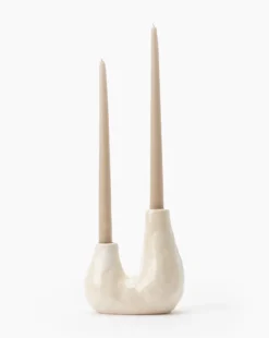 White Ceramic Duo Candle Holder -Bloomingville Shop WhiteCeramicDuoCandleHolder MDCR2397 WHT OS D2
